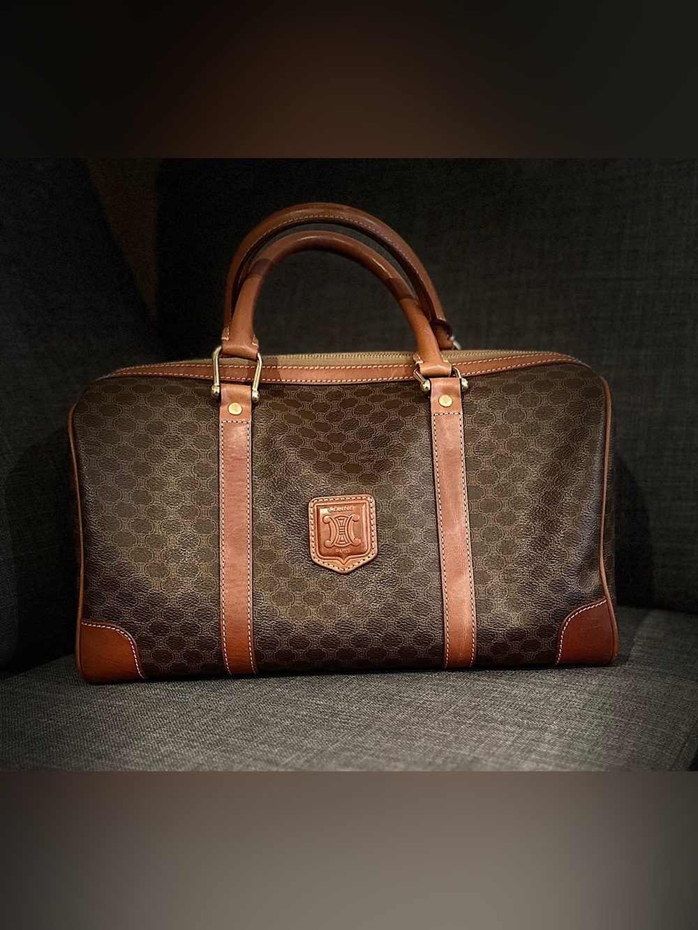Celine Brown & Tan Monogram Canvas Duffel Bag